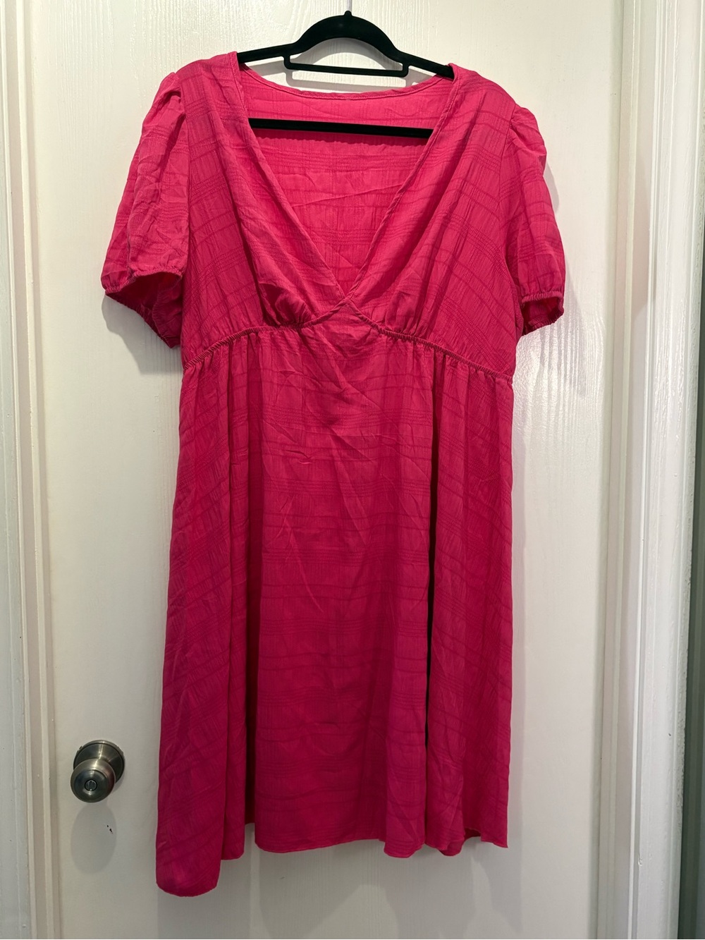 Bright Pink Short Sleeve V-Neck Dress, 2X